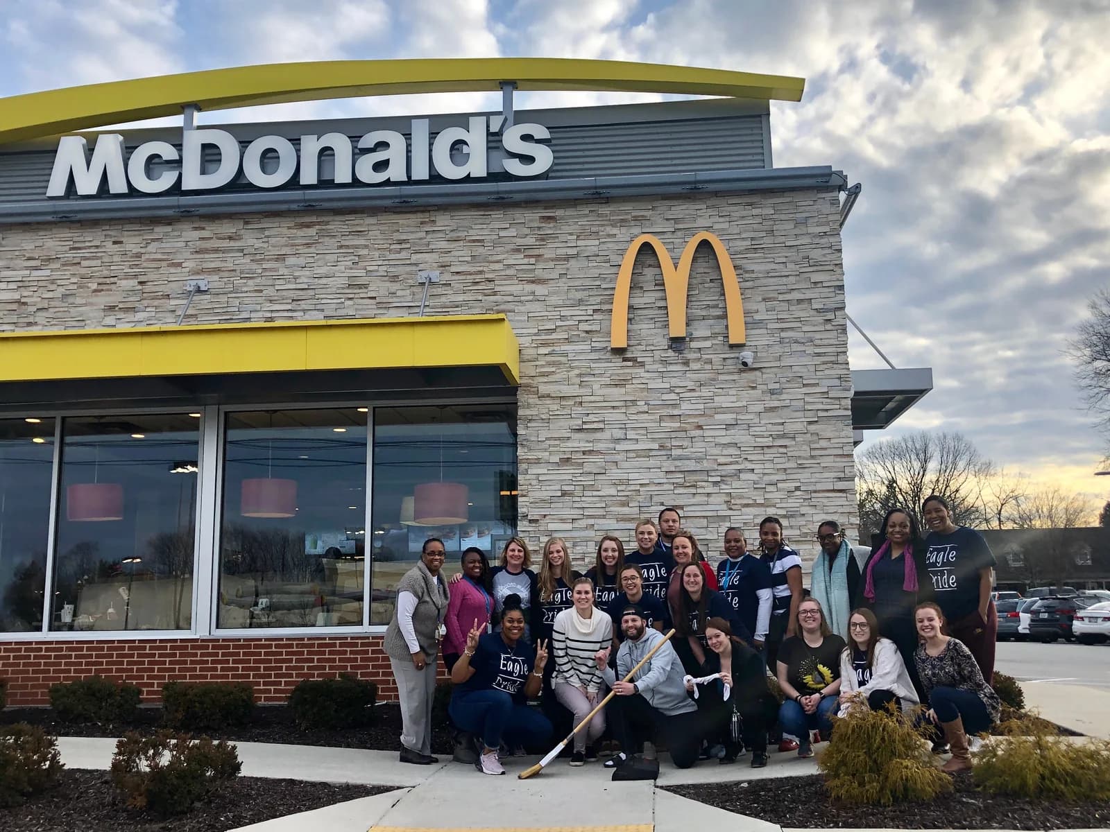 A community group gathered outside one of our restaurants