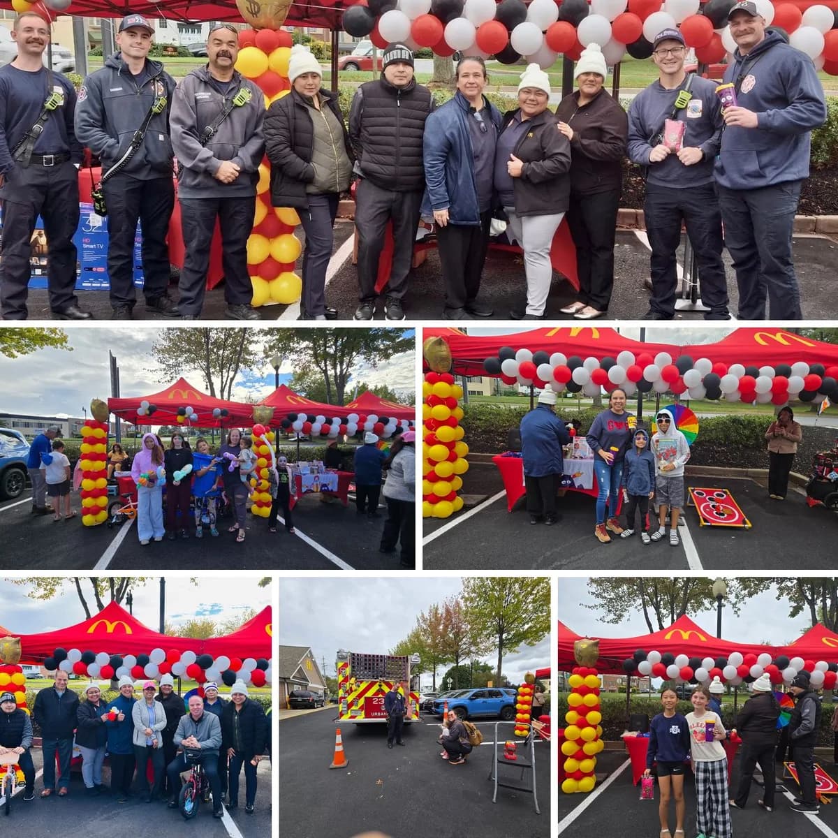 Scenes from Urbana Community Day: the Urbana Volunteer Fire Department and their engine, families with balloon animals, lawn games and raffle prizes